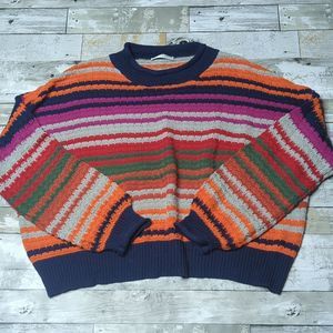 La biz ribbed knit colorful horizontal stripe Crewneck sweater